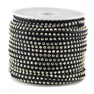 Imitatie suède 3mm met Strass goud Donker blauw